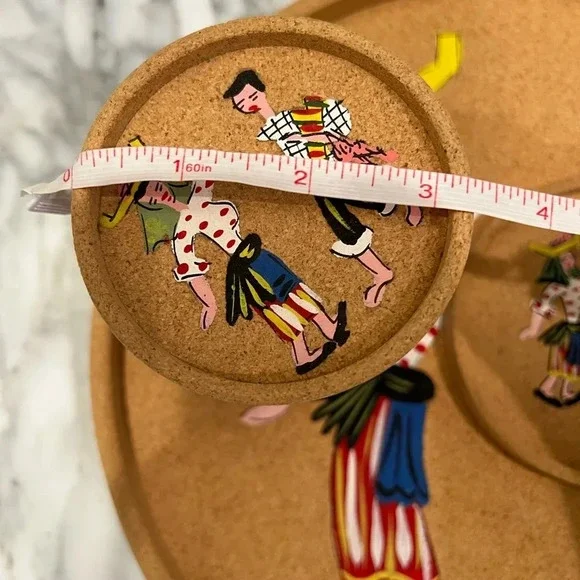 Mid-Century Hand-painted Portuguese Folk Cork Coaster Set - Picture 5 of 9